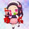 tropicsbear: Chibi Kamado Nezuko serving a parfait (KnY: Nezuko cafe art)