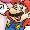 mamamias: Mario smiling while gesturing at something to his right. (showing off)