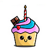 sholio: cute smiling cartoon cupcake with a candle (Birthday cupcake)