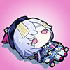 mizerable: chibi art of qiqi from genshin impact lying on her back and looking very defeated (defeat)