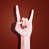 yarnofariadne: a white person's hand held up in front of a red background throwing metal horns. (misc: i do the rock)