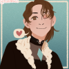mackerelgray: Picrew art of a light-skinned human-looking android with wavy brown hair falling in their face, smiling. (jude)