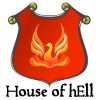 azurelunatic: A red shield with a golden-orange phoenix. Caption: "House of hEll" (hEll)