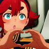 rigormorphis: Suletta from Gundam Witch makes heart hands (gundam: heart hands)