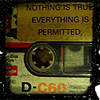 konsectatrix: cropped image of an old cassette labeled "nothing is true, everything is permitted." (anarchopunk liber null)