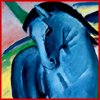 konsectatrix: a detail of a famous expressionist painting, featuring the head and neck of a restive blue horse. (german expressionists-and the russian!)