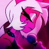 militarypenguin: Profile of Verosika with her head bowed forward and eyes solemnly closed as she holds a microphone, from Helluva Boss. (HB - I'm not over it)