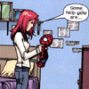 alixtii: Mary Jane, talking to her Spidey doll: "Some help you are." (help)