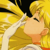 dragonofeternal: A gif of Sailor Venus kissing her finger tips to create a glowing golden heart (Sailor Moon→ Venus MWAH! Heart)