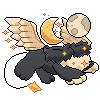 ai: a fluffy feral beast floating in the air with massive wings and sparkles all around. in place of their heads are two moons. (🌙 🌕)