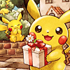 javert: pikachu holding a gift up to the viewer with a little flower stuck to its ribbon (pkmn gift pikachu)