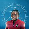 doreyg: Uhura from Star Trek Strange New Worlds against a blue background with a geometric pattern on it ([Star Trek: SNW] Hopeful)