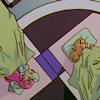 sarajayechan: Utena and Nanami at night. Nanami doesn't look very comfortable in Anthy's bed. ([RG Utena] Utena/Nanami)