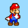 mamamias: Mario winking and thumbing at his mustache. His posture is playful and cocky. (wink)