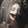 tropicsbear: Pale woman with golden flower crown and veil, with a moth covering her mouth (Misc: Woman with veils and moths)