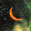unavee: orange crescent moon in a black and green sky with stars (crescent moon)