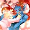 sarajayechan: Alphys glomping Undyne, who's holding out her arms to catch her ([Undertale] Alphyne)