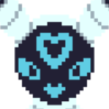 faealchemist: An umbreon synth with white panneling and blue lights. Its nose and rings are heart shaped, and it has no mouth. (UMBRA)