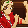 sarajayechan: Robin flexing her arm as she shows off her friendship band ([Ace Attorney] Robin)