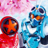 tokuficathon: Gotchard and Boon Red reaching forwards. (Toku ficathon icon)