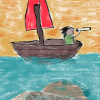 dancingadopteethoughts: A drawing of a girl sailing with a giant turtle beneath her ship. (Default)