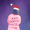 teaotter: a girl in a pink coat that reads "anti social social club"; she also wears a Santa hat (Antisocial Santa)