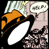 silvercat17: a fedora with help! coming from it (help! hat)