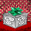 silvercat17: a box with a question mark on each side and a green bow (mystery gift)