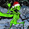 silvercat17: a green skeleton in a santa hat waving (skeleton santa)