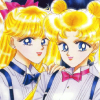 likealighthouse: usagi and minako from sailor moon standing closely together and both wearing white button-ups with bowties. (usamina tux)