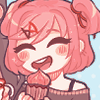 bedes: Fanart of Natsuki from Doki Doki Literature Club, holding a cupcake up to her mouth and smiling widely, about to take a bite (natsuki)