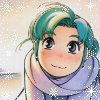 jellyfishlover: A drawing of a girl with a scarf learning towards the viewer with a smile (YKK -- Snow)