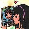 suzume: Fio about to put her lips to a framed photo of Leo Creighton (Fio's huge enormous crush on Leo)