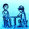 suzume: Bruno and the Ace sitting together at a table (Bruno and the Ace sitting at a table)