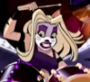 my_keys_123: Blonde cartoon woman in black and white face paint playing the drums (Cartoon)