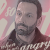 tinny: Commandant Karadec from the French series HPI, looking perplexed (as always) in rose-brown soft colors, with the text "so hot when he gets angry" (hpi_karadec hot when he gets angry)