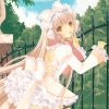 hexenprinzessin: Manga illustration of a humanoid robot girl in a frilly outfit with dog-like robotic ears, leaning against a fence. (chii)