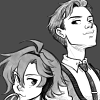 astudyinviolet: black and white art of Sherlock and Heizou looking mischievous at each other (ϙ The game's afoot)
