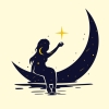 gallimimus: silhouette of a girl sitting on a crescent moon reaching up to a star (Default)