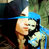 likealighthouse: a splitscreen of two murals: one of caitlyn and one of jinx. cait's is defaced with a line of blue spray paint that connects to the blue spray paint of jinx's hair in her mural (caitjinx mural)
