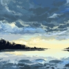 alcyoneusgalaxy: blue and yellow digital painting of clouds over a lake (Default)