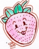 calisugarfiend: A Sticker in the shape of a strawberry with a little blip tongue sticking out. It is artificial Strawberry Scented (Strawberry Sticker)