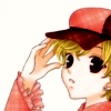 whatmuttiforgot: Momiji touching his hat, wearing a frilly pink shirt. Glancing back at the camera. (Neutral)
