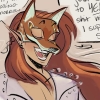 autumnsrunaway: a man in a fox mask with long red hair and pointed ears grins while he talks, eyes closed (smug af)