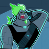 ghostzonesgreatesthunter: A waist-up shot of Skulker looking sheepish, with dramatic lighting. He's rubbing the back of his neck. (ashamed)