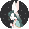 cyberneticdryad: An anthropomorphic white rabbit with long, dark teal hair.  They wear a pastel pink dress with a lighter teal shawl and hold a wooden bobbin of thread. (Default)