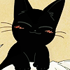 thrilleddumpling: A happy black cat from an anime with smiling eyes and blushing cheeks (Animal: Cat: Happy blushy)