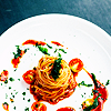 cyare: A white dish with tomato sauce spaghetti (Italy: Pasta)