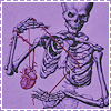 silver_stargarden: illustrated skeleton and heart attatched by red thread (purple skeleton)