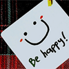 thrilleddumpling: A post it with a smiley face on it, text says: be happy! (Text: Be happy)